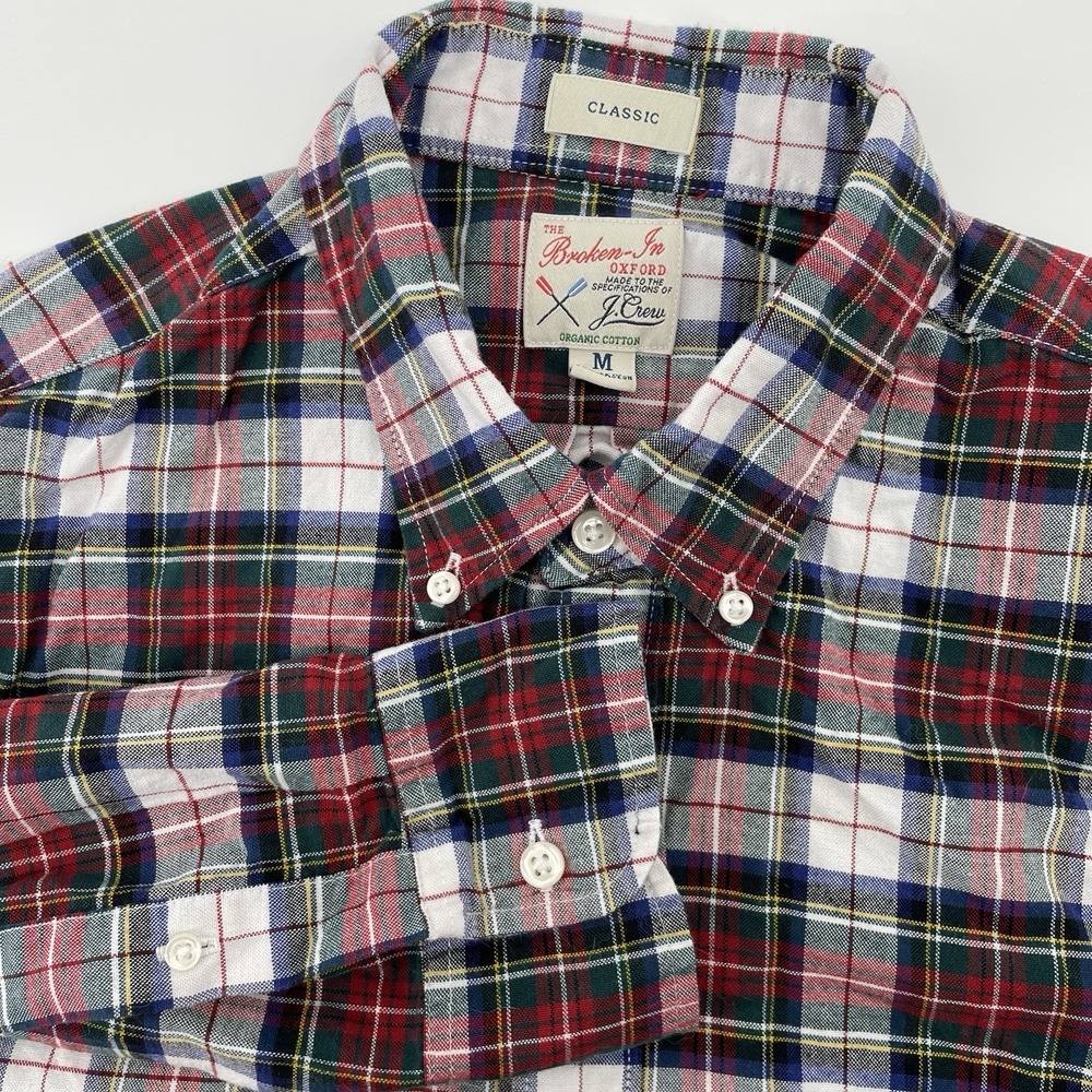 J.Crew Broken-In Oxford Shirt Button Down Men's M Red Plaid Classic Fit Cotton